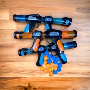 Lot of 3 Atomic Power Popper Air Guns & 18 Foam Ball Ammos